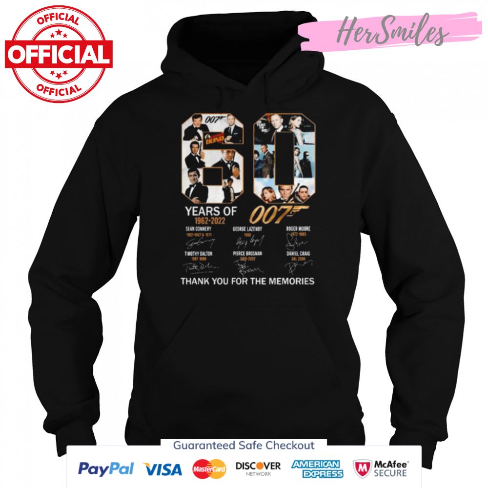 James Bond 007 60 years of 1962 2022 thank you for the memories signatures shirt James Bond 007 60 years of 1962 2022 thank you for the memories signatures shirt