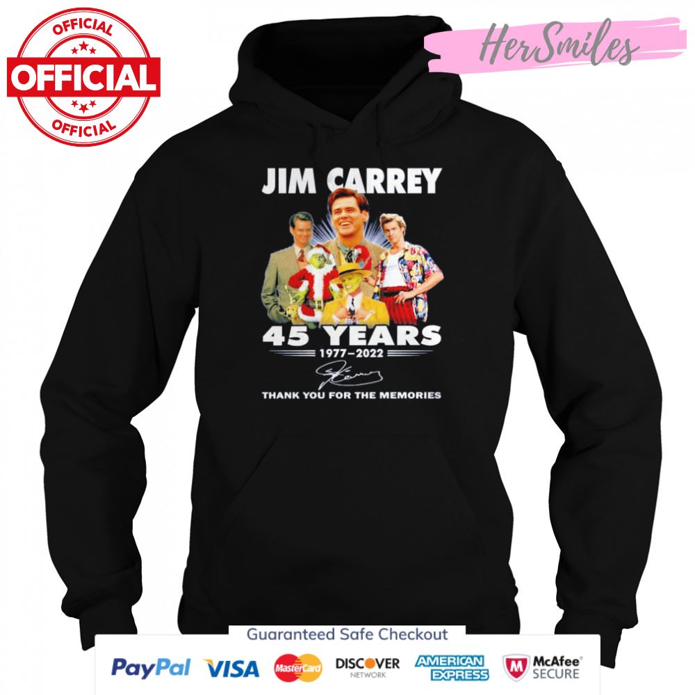Jim Carrey 45 Years 1977-2022 Thank You For The Memories Signature Shirt Jim Carrey 45 Years 1977-2022 Thank You For The Memories Signature Shirt