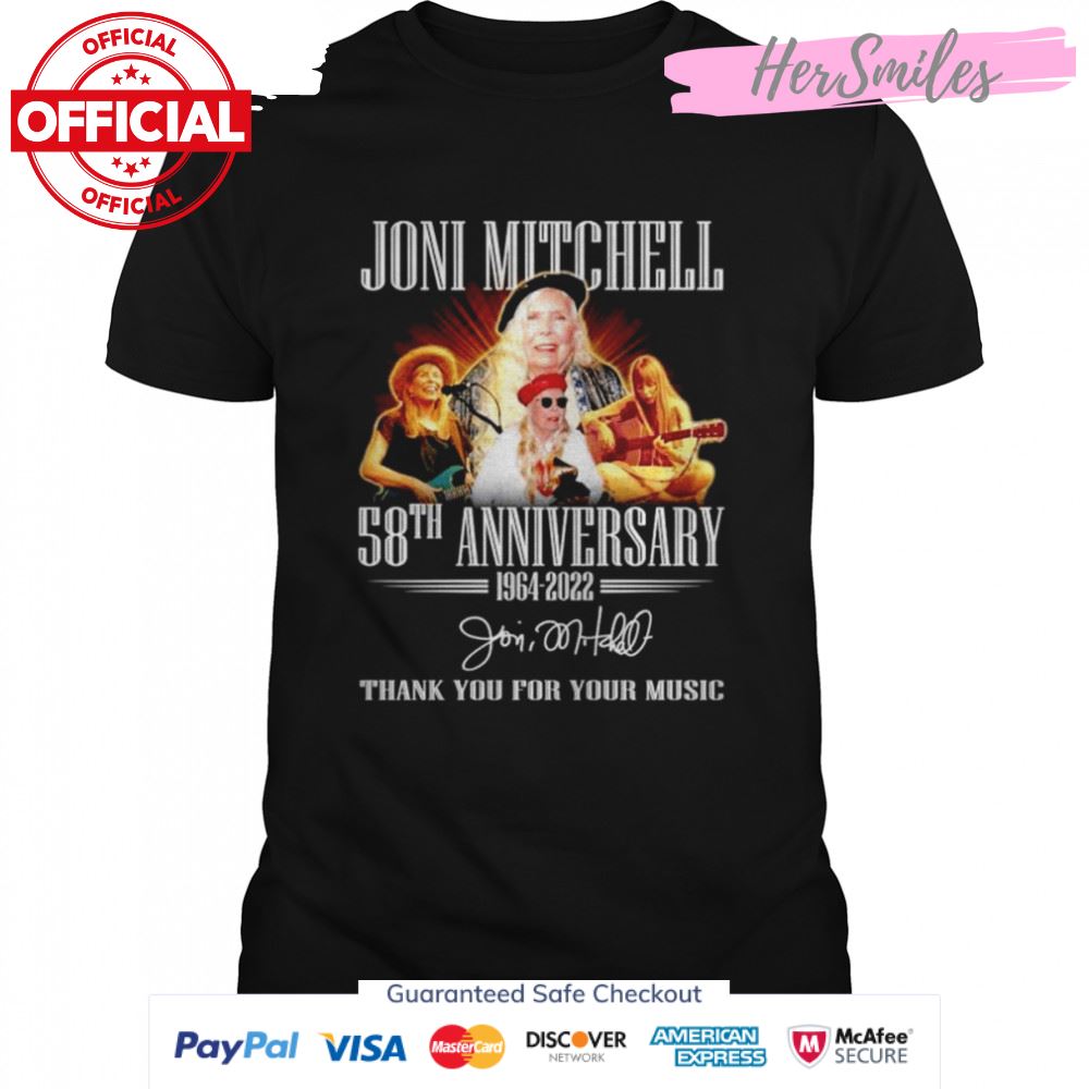 Joni Mitchell 58th anniversary 1964 2022 thank you for your music signature shirt