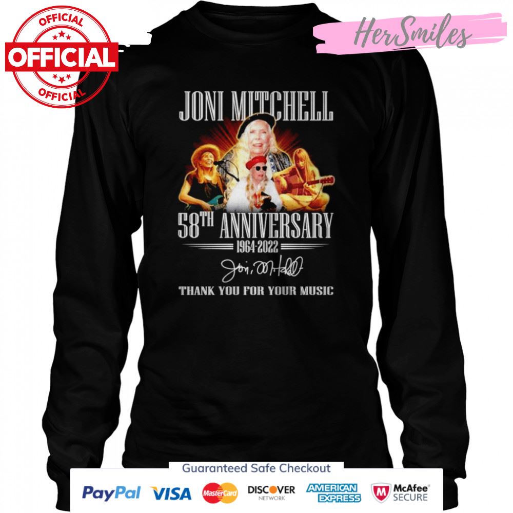 Joni Mitchell 58th anniversary 1964 2022 thank you for your music signature shirt Joni Mitchell 58th anniversary 1964 2022 thank you for your music signature shirt
