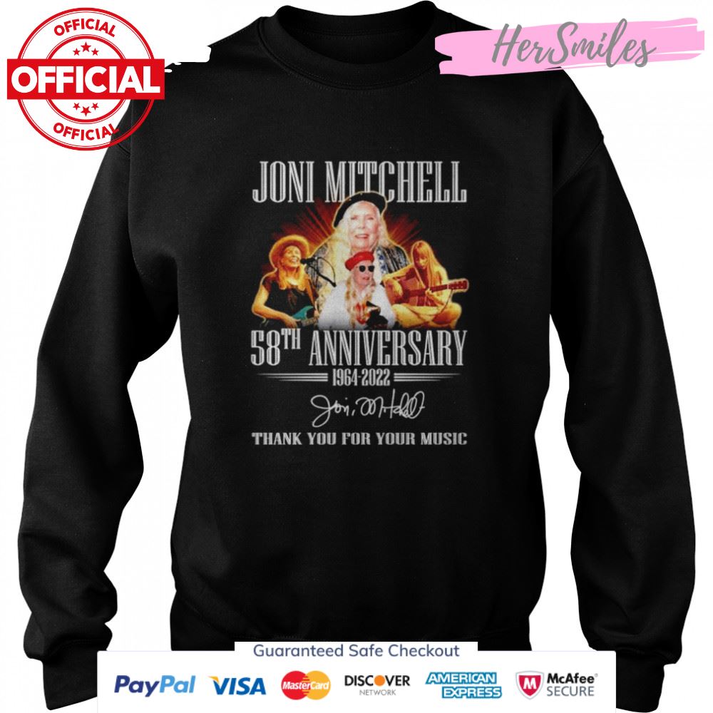Joni Mitchell 58th anniversary 1964 2022 thank you for your music signature shirt Joni Mitchell 58th anniversary 1964 2022 thank you for your music signature shirt