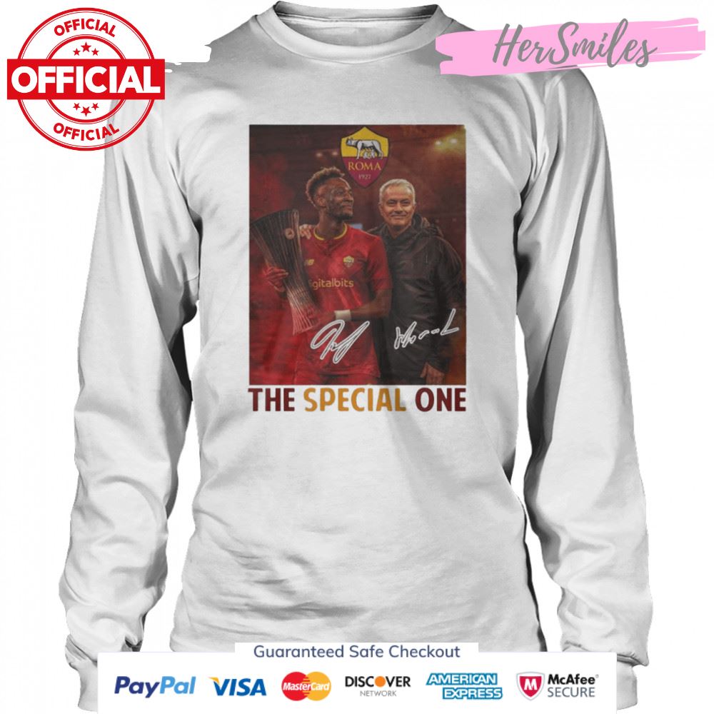 Jose Mourinho And Tammy Abraham AS Roma The Special One Signatures Shirt Jose Mourinho And Tammy Abraham AS Roma The Special One Signatures Shirt