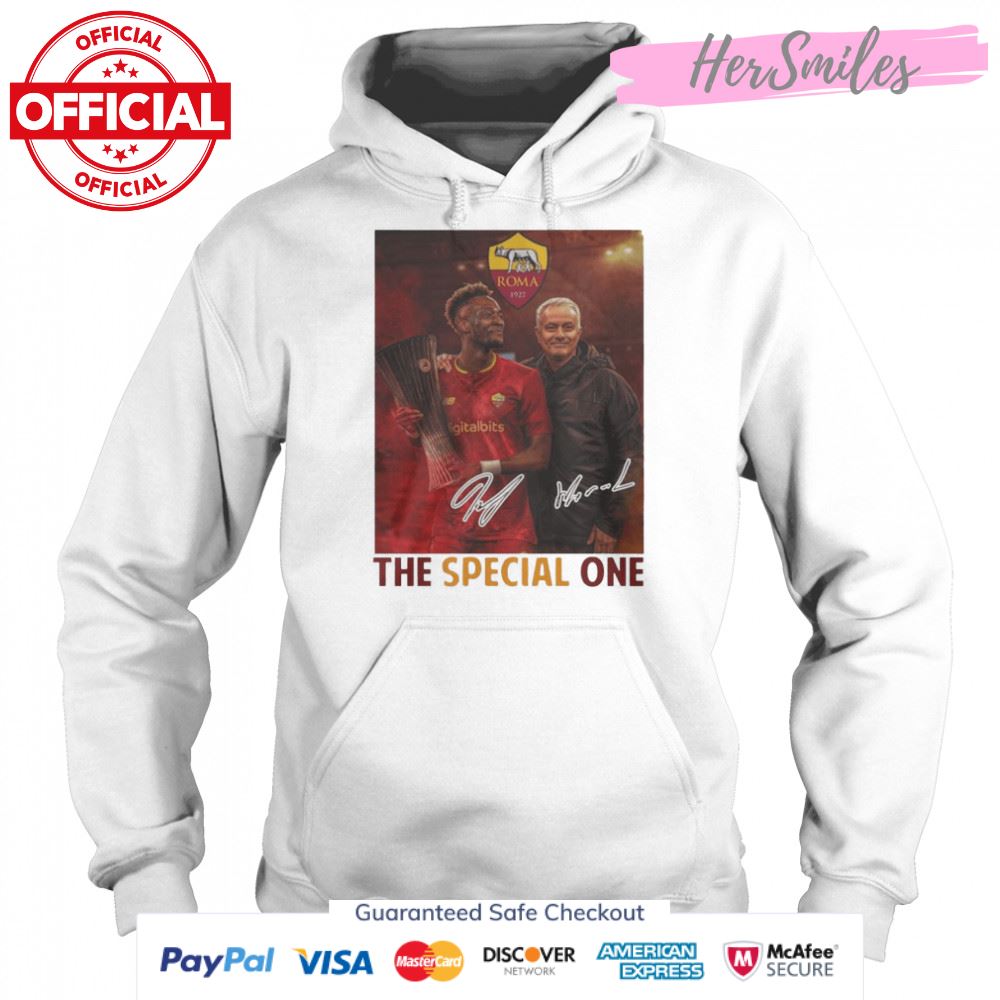 Jose Mourinho And Tammy Abraham AS Roma The Special One Signatures Shirt Jose Mourinho And Tammy Abraham AS Roma The Special One Signatures Shirt
