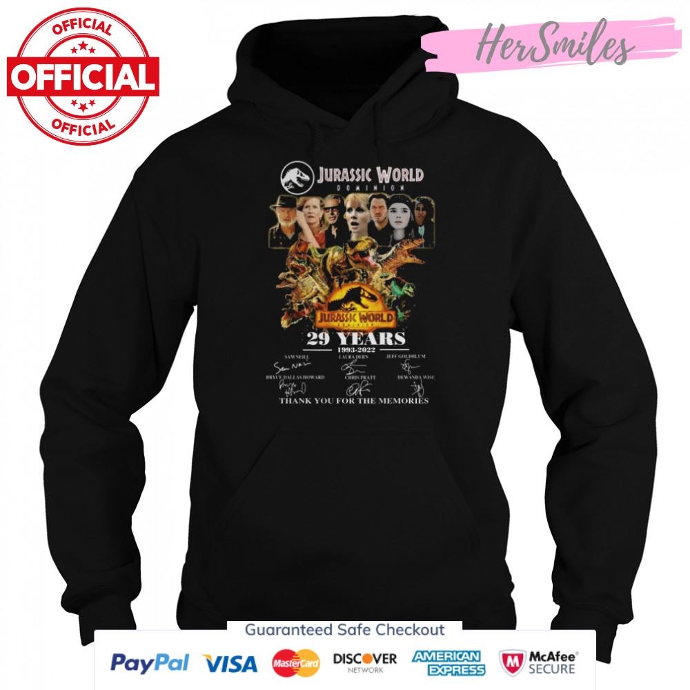 Jurassic World Dominion 29 Years 1993 2022 Signatures Thank You For The Memories T-Shirt Jurassic World Dominion 29 Years 1993 2022 Signatures Thank You For The Memories T-Shirt
