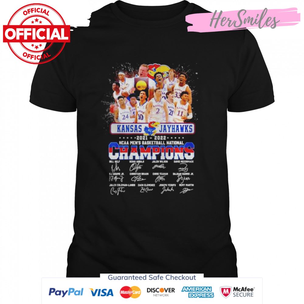 Kansas Jayhawks 2021 2022 NCAA Men’s Basketball National Champions signatures T-shirt