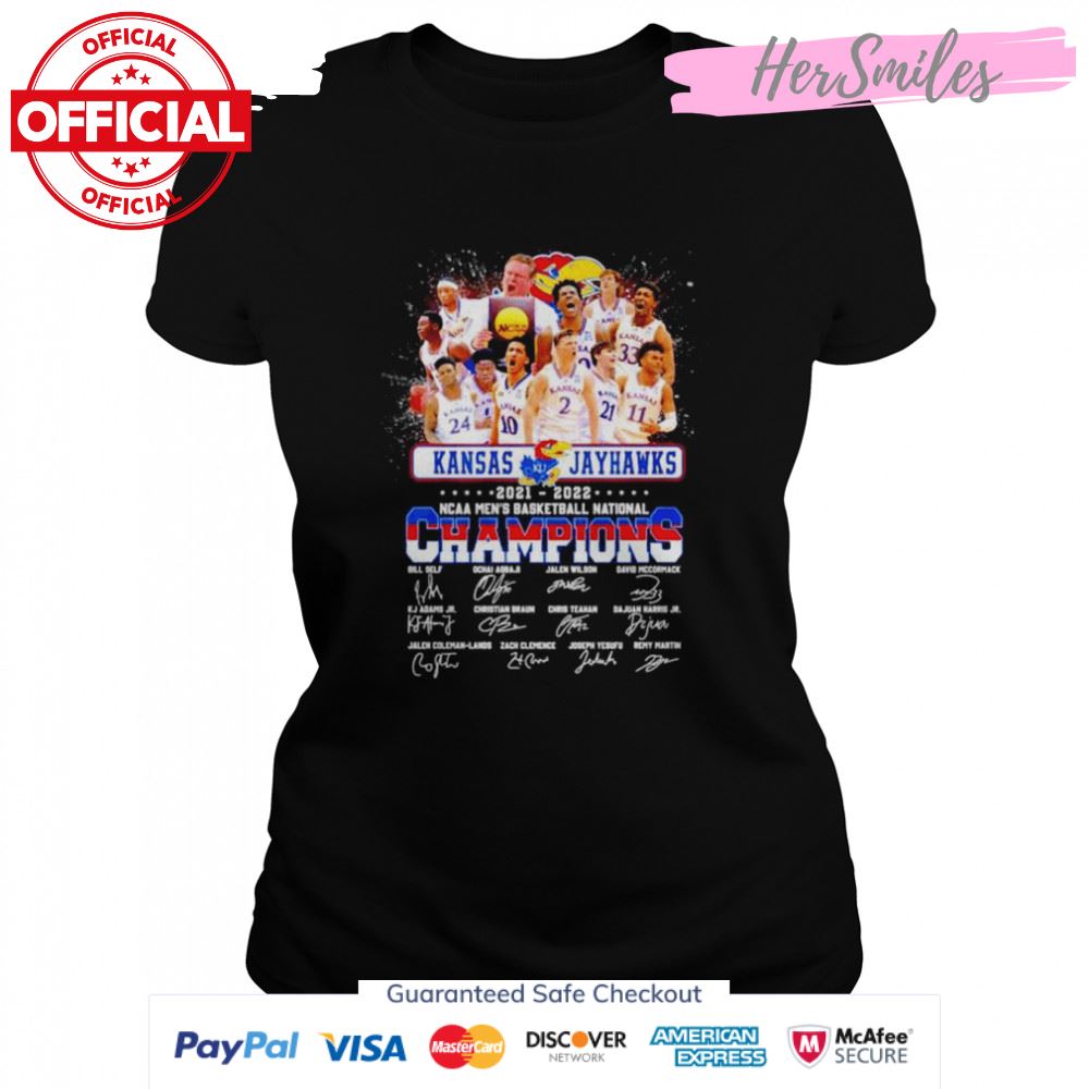 Kansas Jayhawks 2021 2022 NCAA Men’s Basketball National Champions signatures T-shirt
