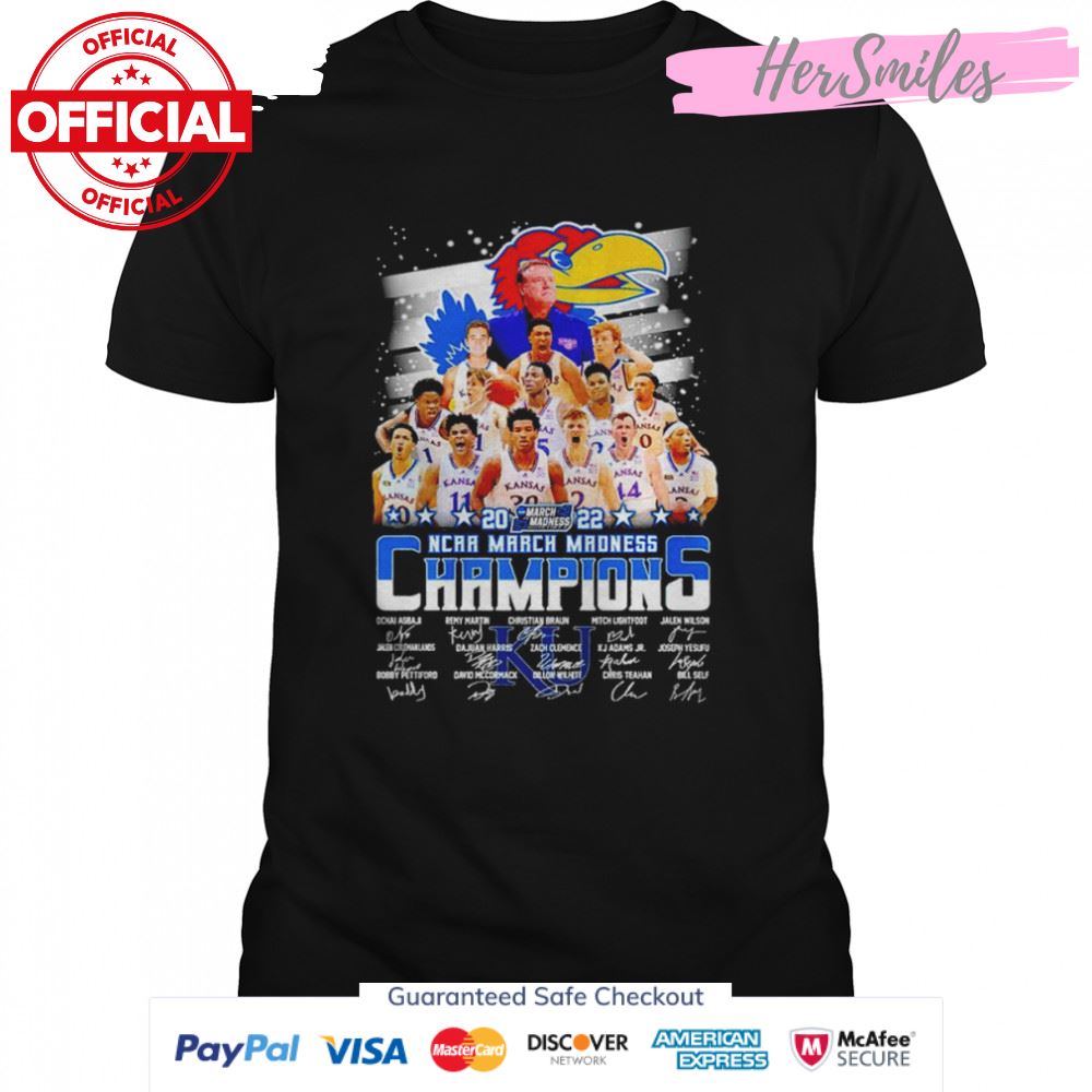 Kansas Jayhawks 2022 NCAA March Madness Champions signatures shirt