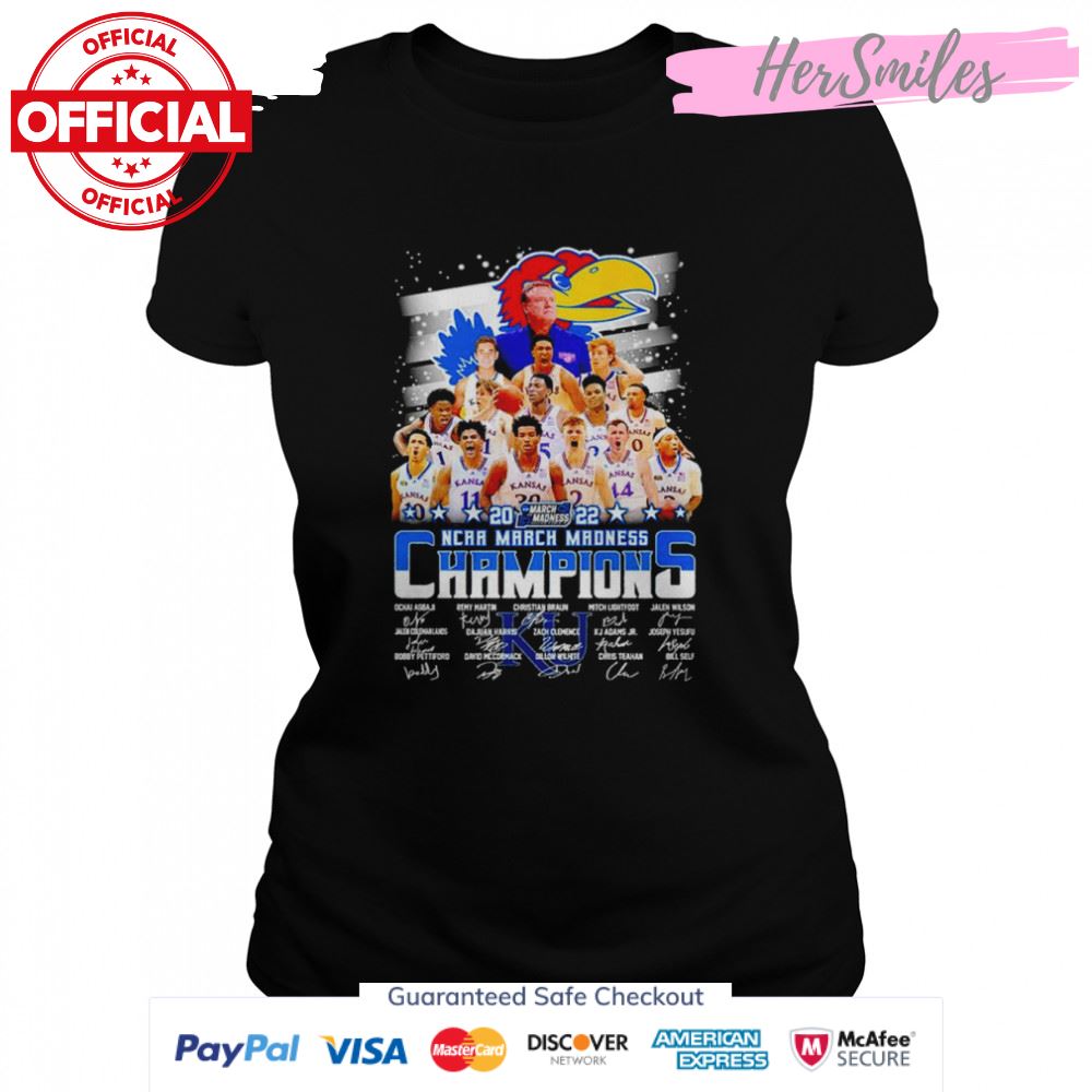 Kansas Jayhawks 2022 NCAA March Madness Champions signatures shirt