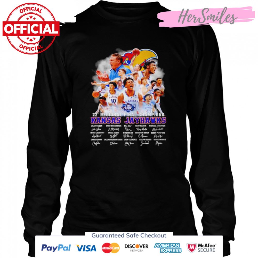 Kansas Jayhawks 22 Regional Final Champions Signatures shirt Kansas Jayhawks 22 Regional Final Champions Signatures shirt