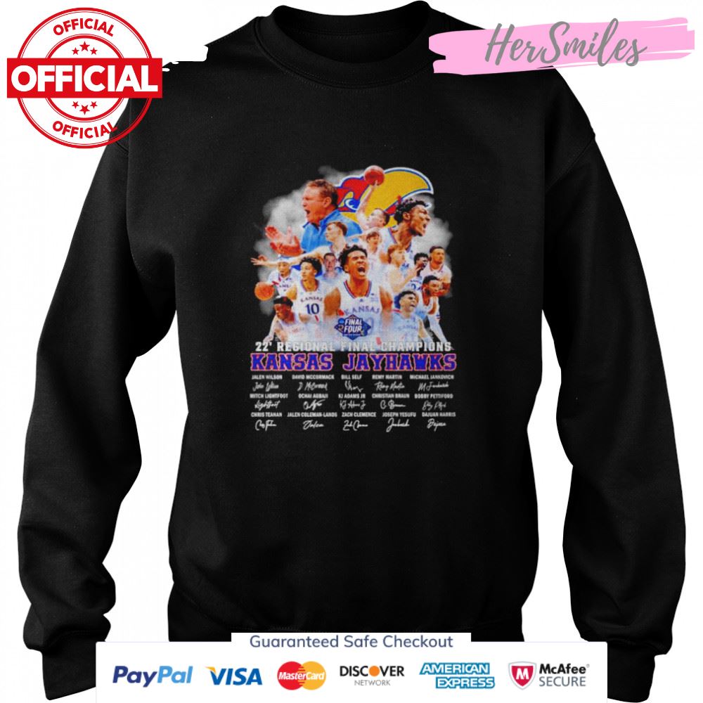 Kansas Jayhawks 22 Regional Final Champions Signatures shirt Kansas Jayhawks 22 Regional Final Champions Signatures shirt