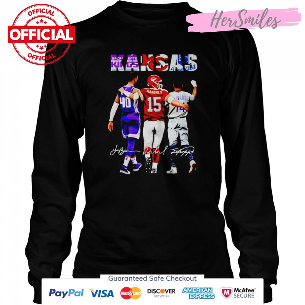 Kansas Sports Teams Harrison Barnes Patrick Mahomes Edward Olivares signatures shirt Kansas Sports Teams Harrison Barnes Patrick Mahomes Edward Olivares signatures shirt