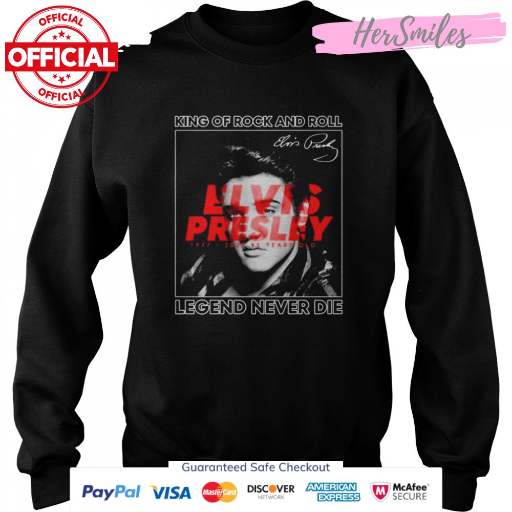 King Of Rock And Roll Elvis Presley 1977-2022 45 Years Old Legend Never Die Signatures Shirt King Of Rock And Roll Elvis Presley 1977-2022 45 Years Old Legend Never Die Signatures Shirt