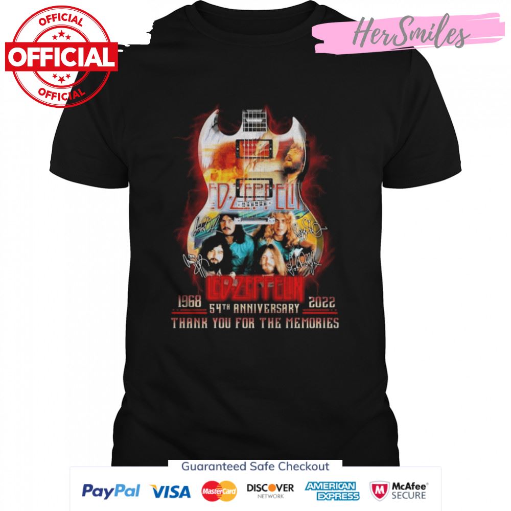 Led-Zeppelin Guitar Band 1968-2022 54th Anniversary Signatures Thank You For The Memories Shirt