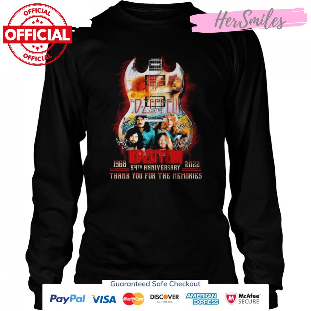 Led-Zeppelin Guitar Band 1968-2022 54th Anniversary Signatures Thank You For The Memories Shirt Led-Zeppelin Guitar Band 1968-2022 54th Anniversary Signatures Thank You For The Memories Shirt
