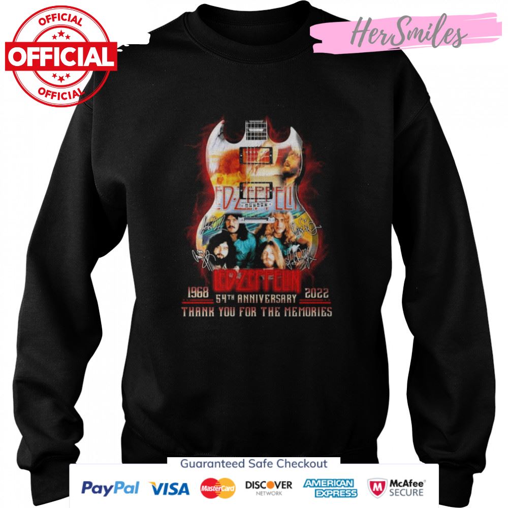 Led-Zeppelin Guitar Band 1968-2022 54th Anniversary Signatures Thank You For The Memories Shirt Led-Zeppelin Guitar Band 1968-2022 54th Anniversary Signatures Thank You For The Memories Shirt