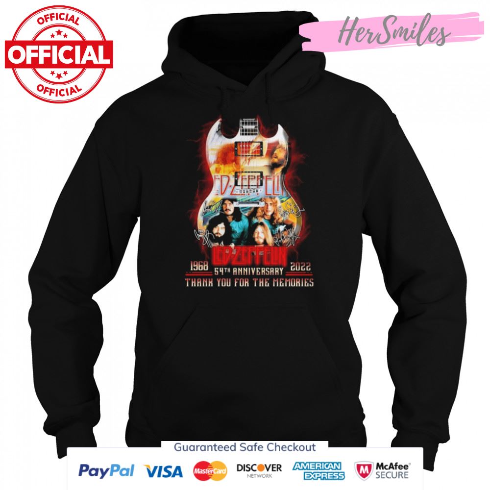 Led-Zeppelin Guitar Band 1968-2022 54th Anniversary Signatures Thank You For The Memories Shirt Led-Zeppelin Guitar Band 1968-2022 54th Anniversary Signatures Thank You For The Memories Shirt