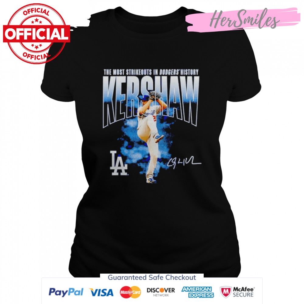 los Angeles Dodgers Clayton Kershaw the most strikeouts in Dodgers history signature shirt