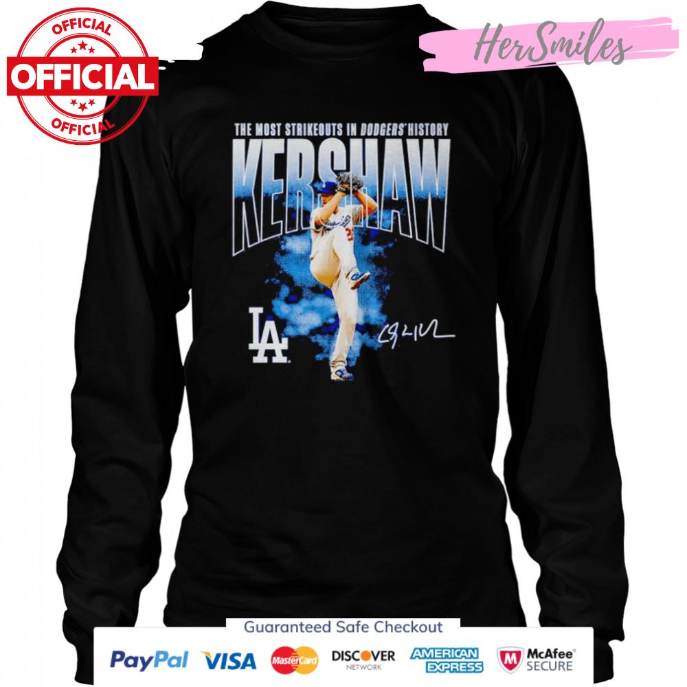 los Angeles Dodgers Clayton Kershaw the most strikeouts in Dodgers history signature shirt los Angeles Dodgers Clayton Kershaw the most strikeouts in Dodgers history signature shirt