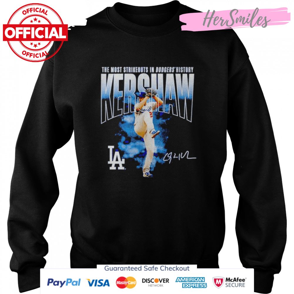 los Angeles Dodgers Clayton Kershaw the most strikeouts in Dodgers history signature shirt los Angeles Dodgers Clayton Kershaw the most strikeouts in Dodgers history signature shirt