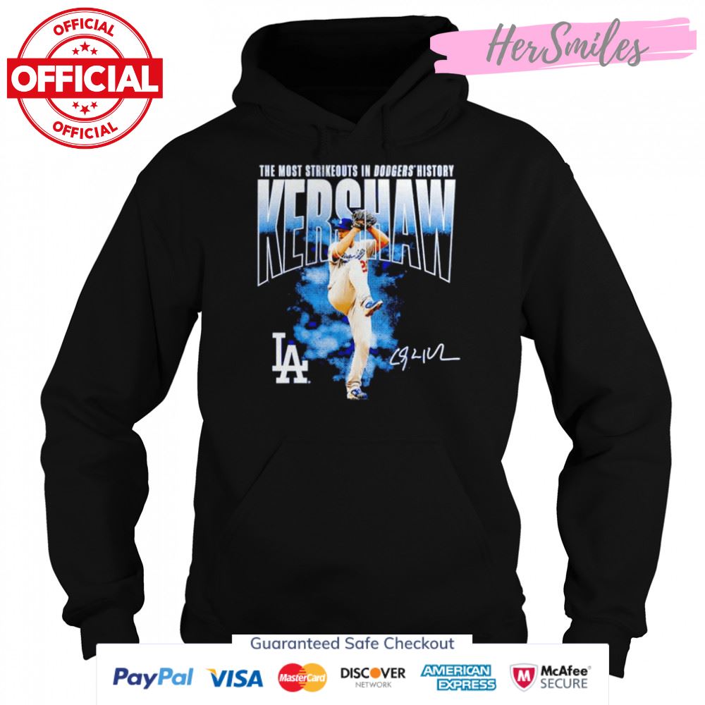 los Angeles Dodgers Clayton Kershaw the most strikeouts in Dodgers history signature shirt los Angeles Dodgers Clayton Kershaw the most strikeouts in Dodgers history signature shirt