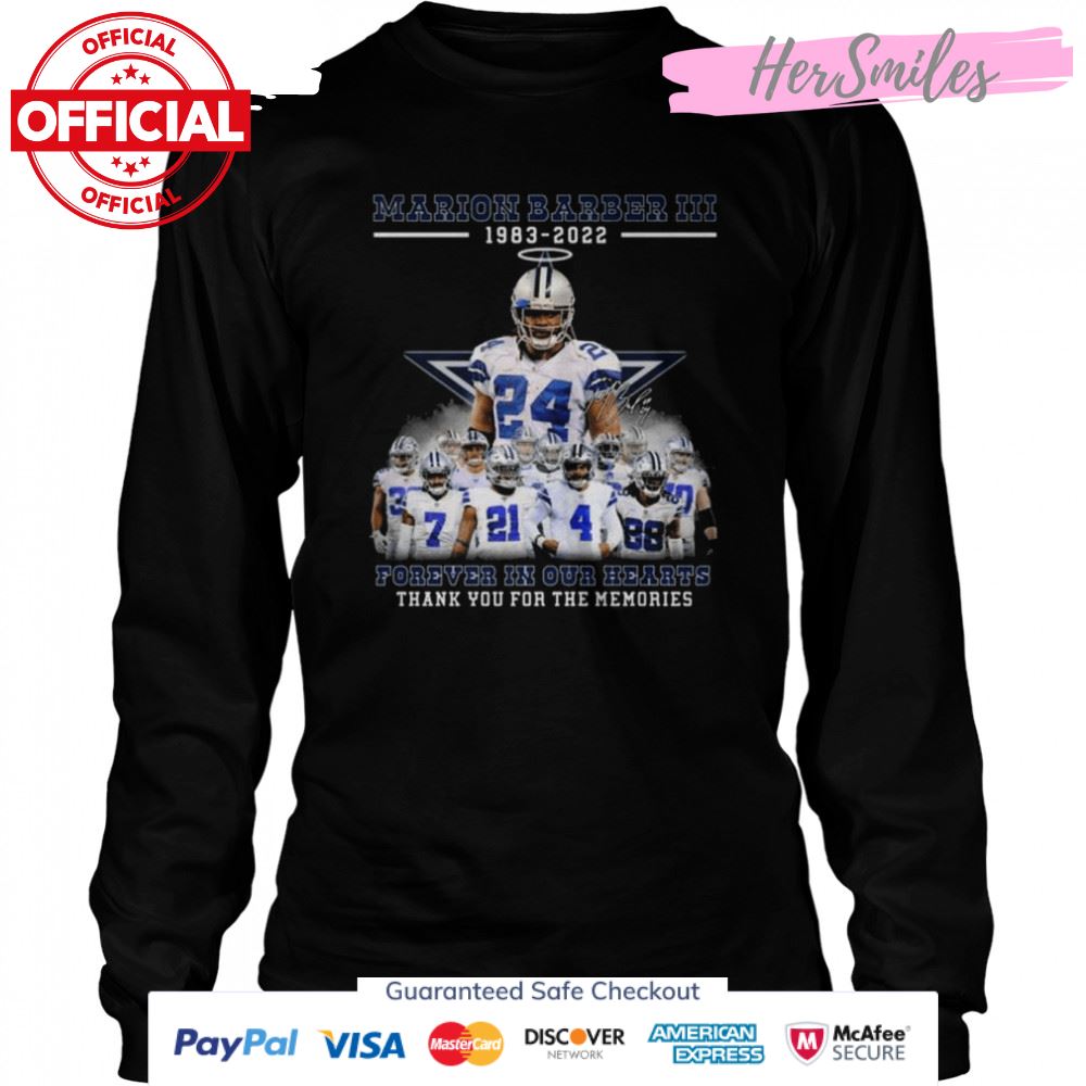 Marion Barber III 1983 2022 Forever In Our Hearts thank you for the memories signature shirt Marion Barber III 1983 2022 Forever In Our Hearts thank you for the memories signature shirt