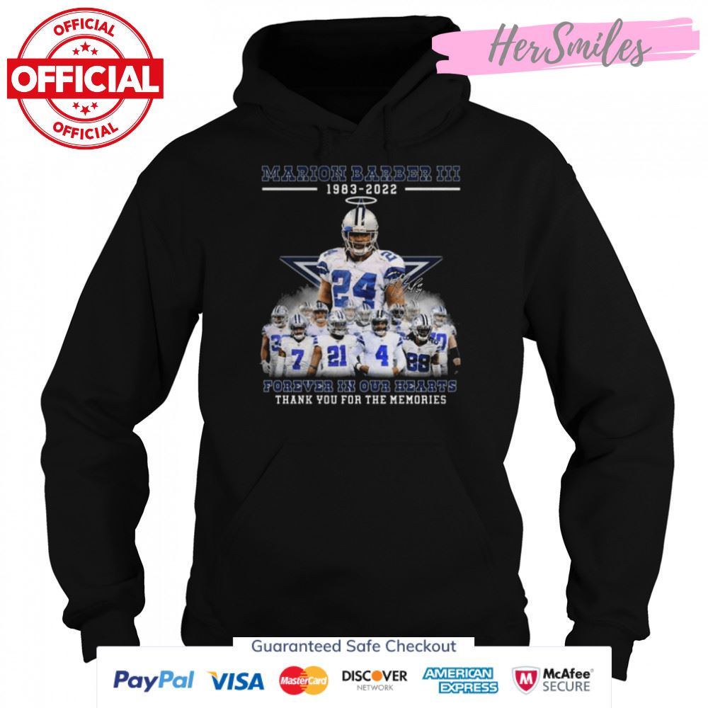 Marion Barber III 1983 2022 Forever In Our Hearts thank you for the memories signature shirt Marion Barber III 1983 2022 Forever In Our Hearts thank you for the memories signature shirt