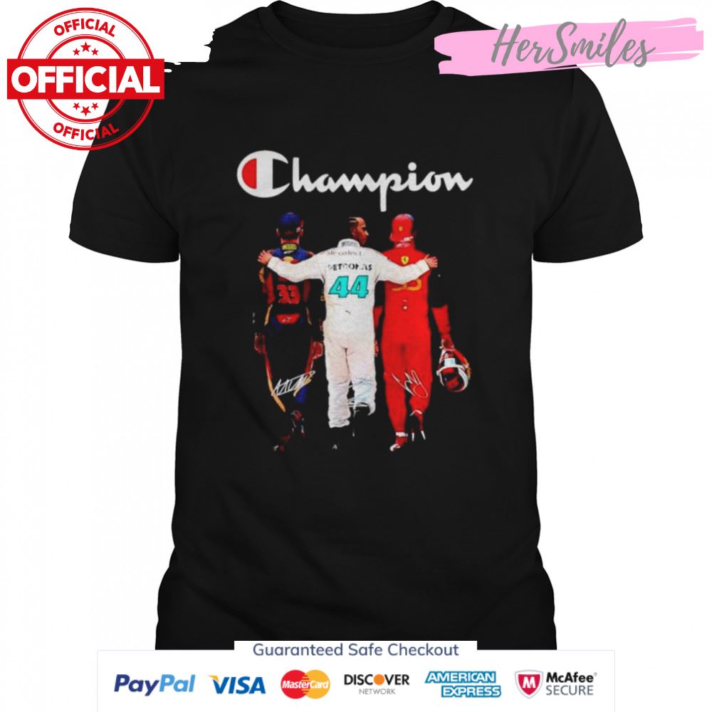Max Verstappen Lewis Hamilton and Carlos Sainz F1 Champion signatures shirt