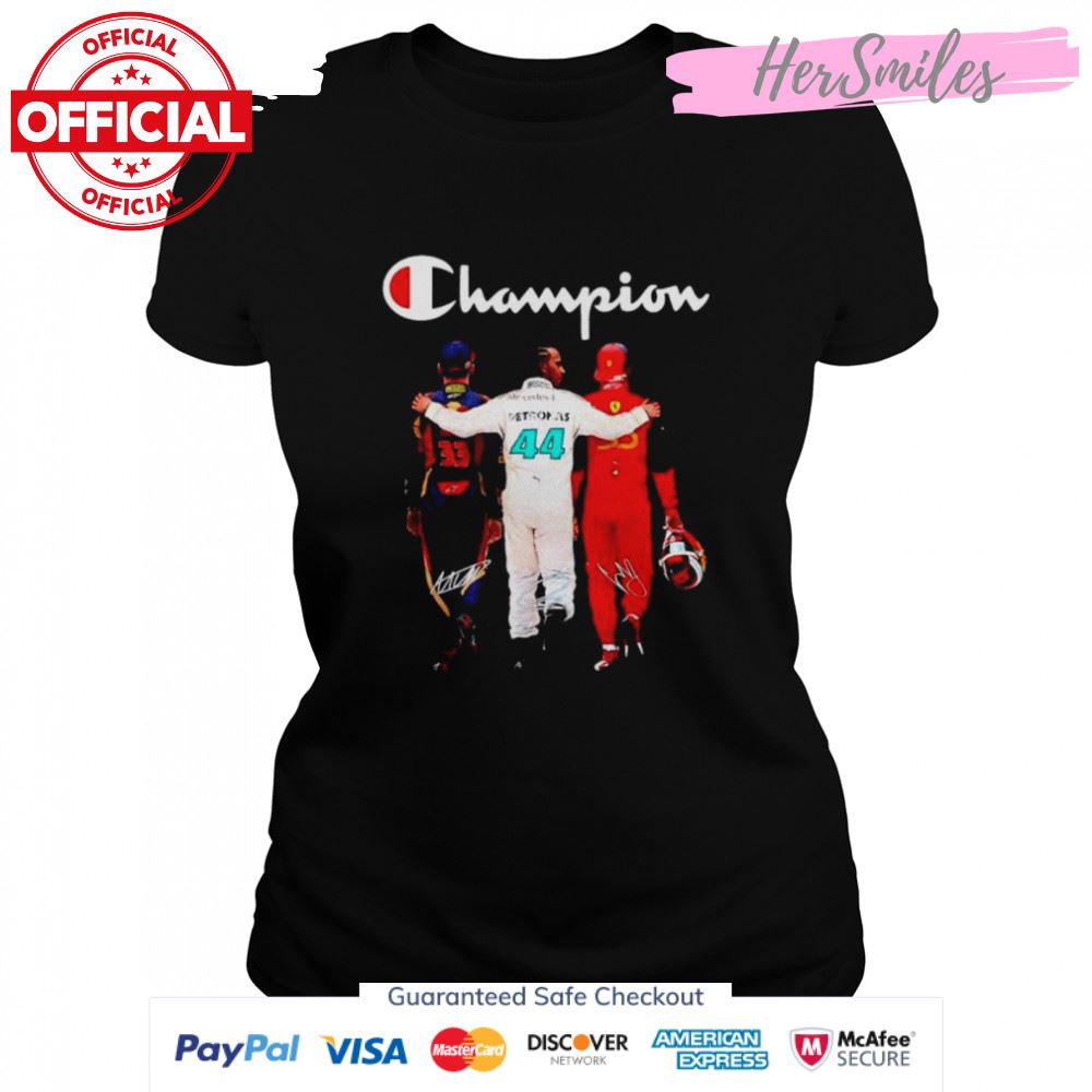 Max Verstappen Lewis Hamilton and Carlos Sainz F1 Champion signatures shirt