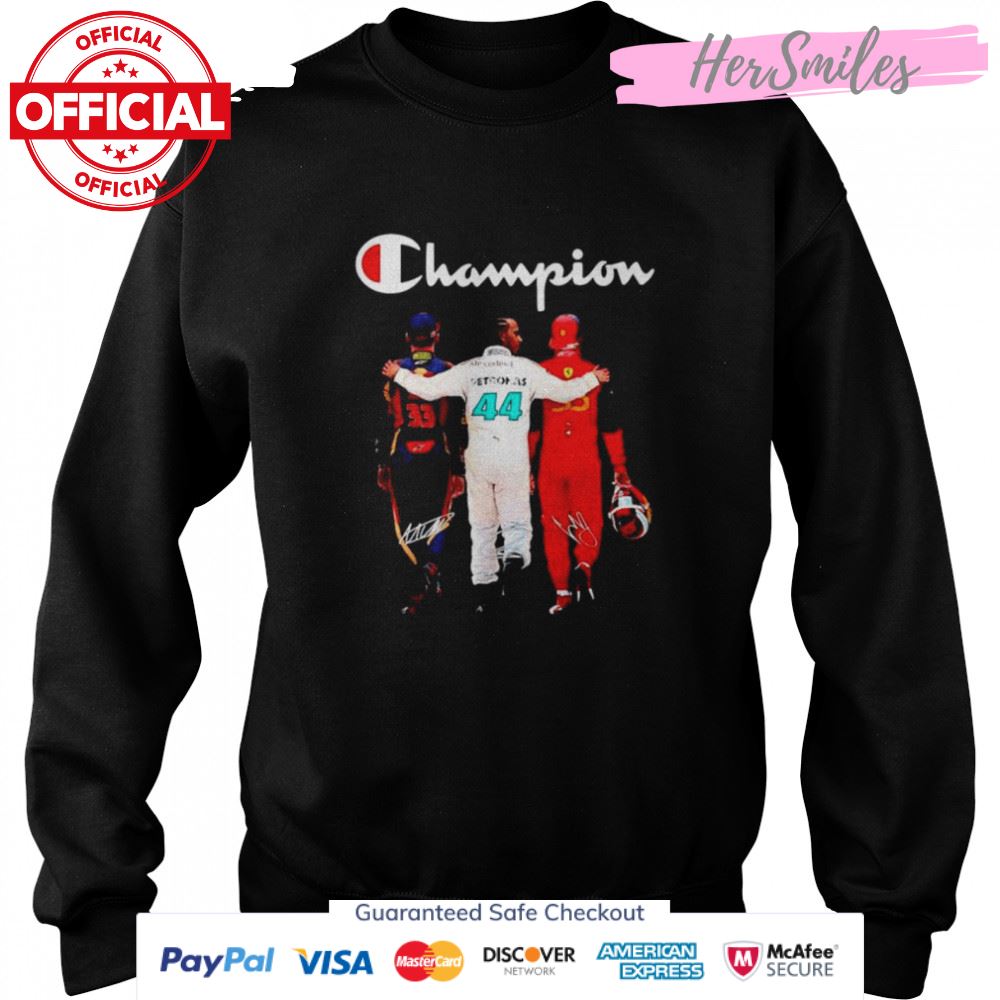 Max Verstappen Lewis Hamilton and Carlos Sainz F1 Champion signatures shirt Max Verstappen Lewis Hamilton and Carlos Sainz F1 Champion signatures shirt