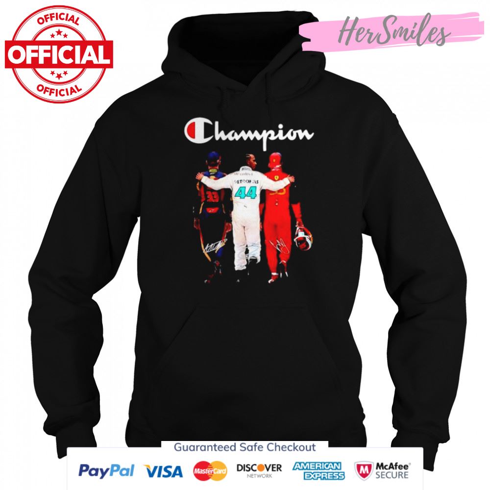 Max Verstappen Lewis Hamilton and Carlos Sainz F1 Champion signatures shirt Max Verstappen Lewis Hamilton and Carlos Sainz F1 Champion signatures shirt