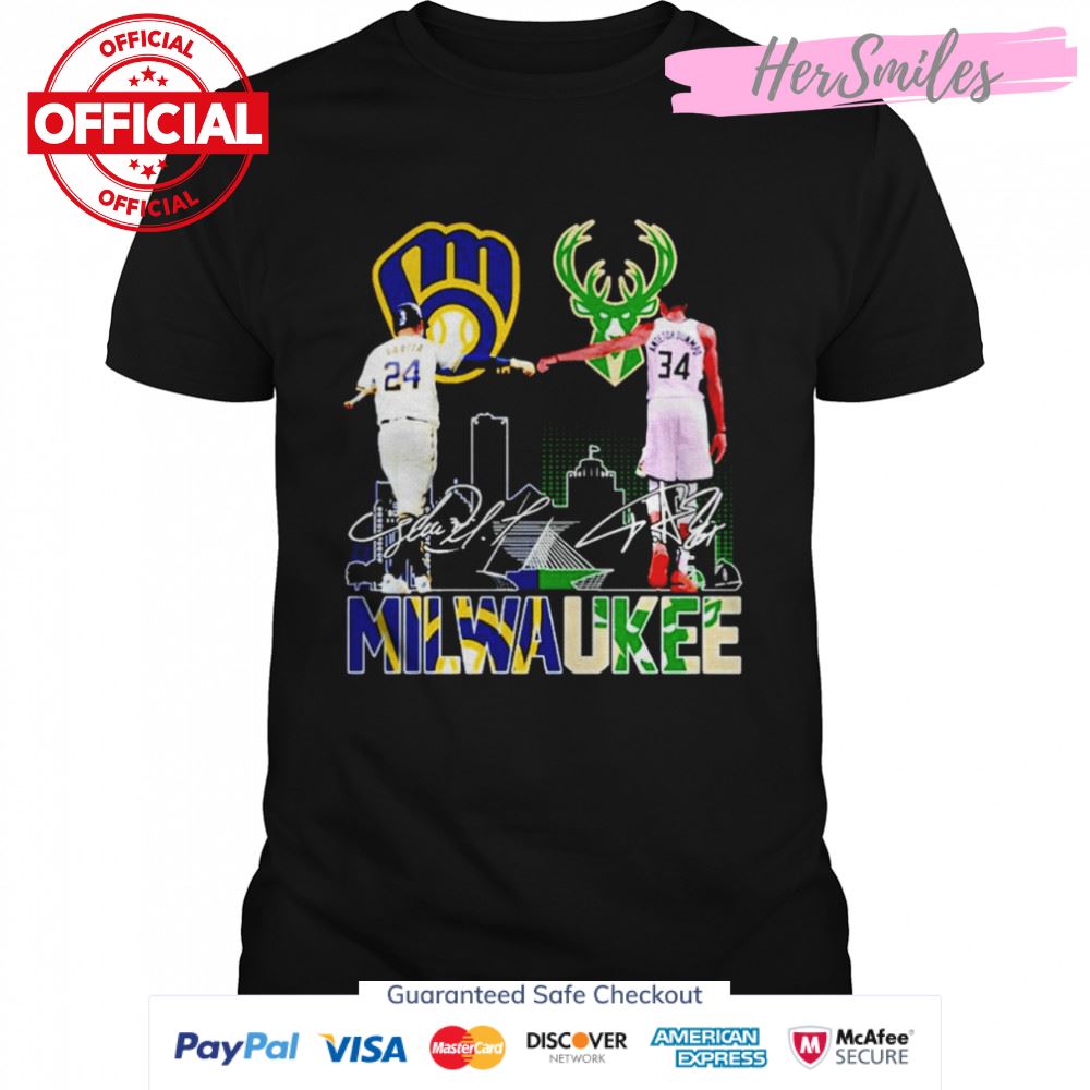 Milwaukee Sports Teams Avisail Garcia and Giannis Antetokounmpo signatures shirt