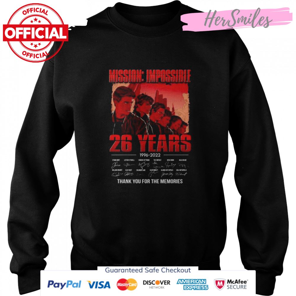 Mission Impossible 26 years 1996 2022 signatures thank you for the memories shirt Mission Impossible 26 years 1996 2022 signatures thank you for the memories shirt