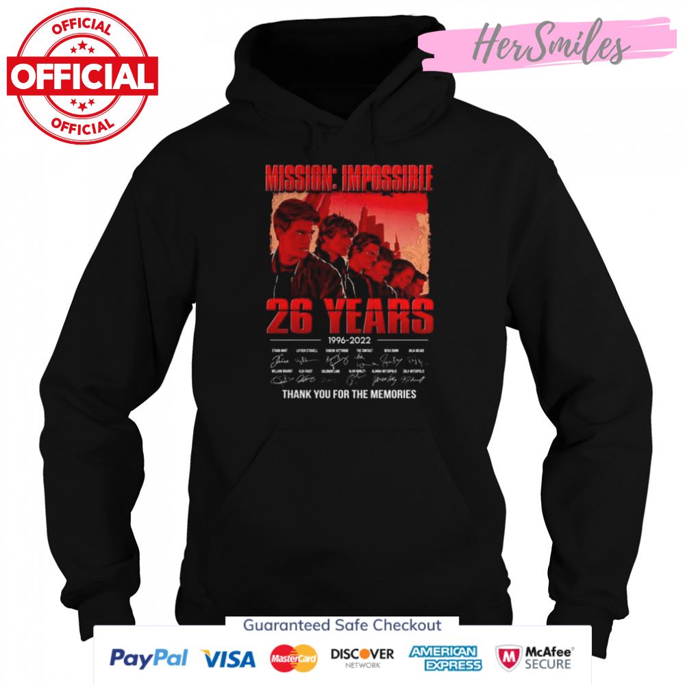 Mission Impossible 26 years 1996 2022 signatures thank you for the memories shirt Mission Impossible 26 years 1996 2022 signatures thank you for the memories shirt