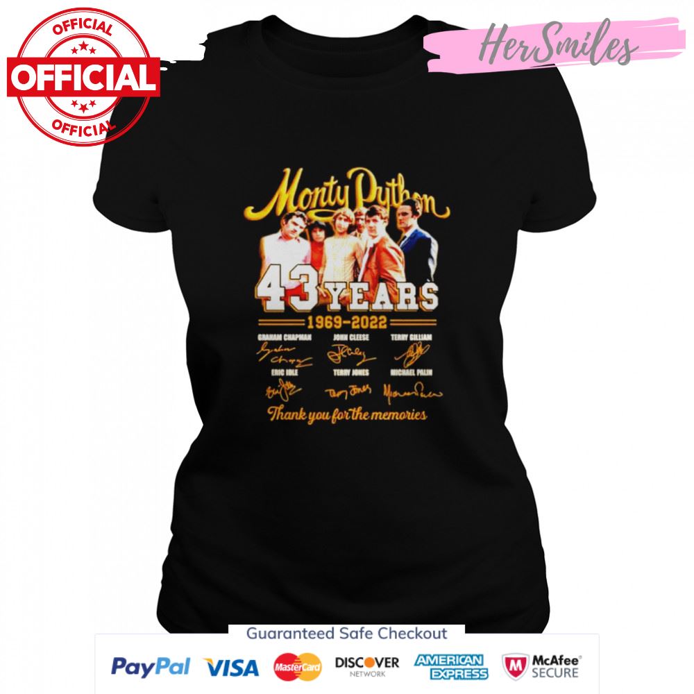 Monty Python 43 years 1969 2022 thank you for the memories signatures T-shirt