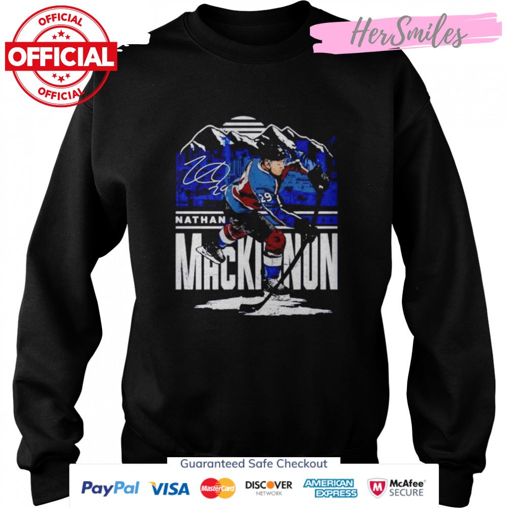 Nathan Mackinnon Colorado Avalanche Player Skyline signature shirt Nathan Mackinnon Colorado Avalanche Player Skyline signature shirt