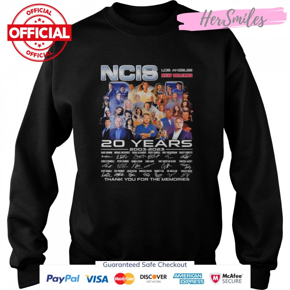 NCIS Los Angeles New Orleans 20 Years 2003-2023 Signature Thank You For The Memories Shirt NCIS Los Angeles New Orleans 20 Years 2003-2023 Signature Thank You For The Memories Shirt
