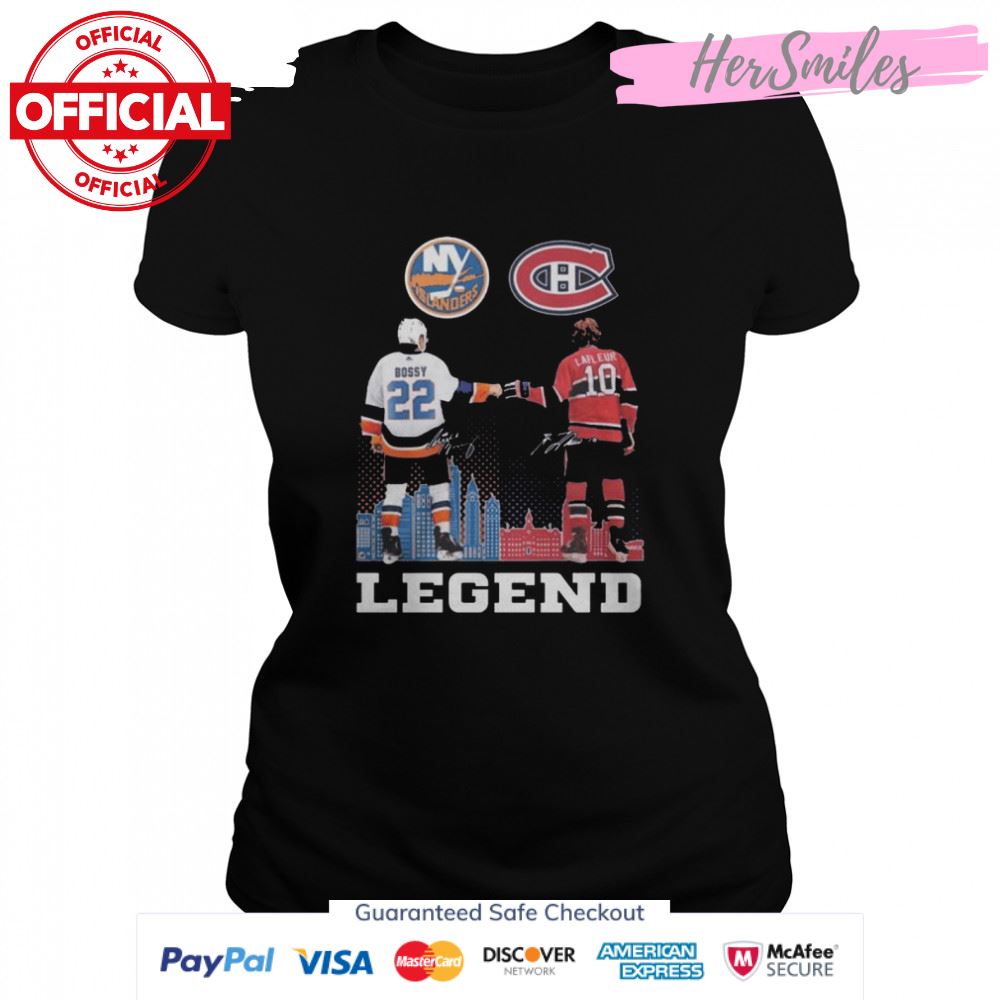 New York Islanders Bossy and Montreal Canadiens Lafleur legend signatures shirt