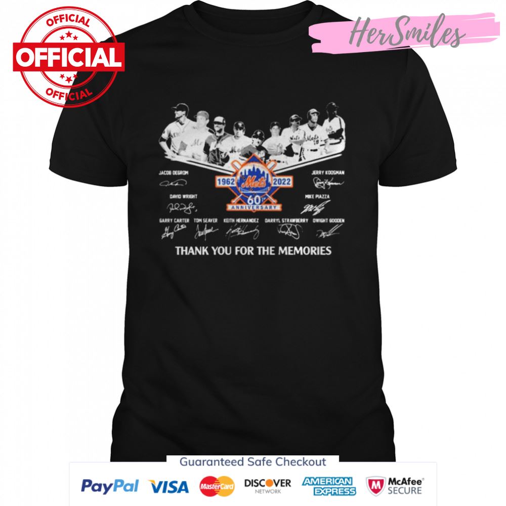 New York Mets Legend 60th Anniversary 1962-2022 Signatures Thank You For The Memories T-Shirt