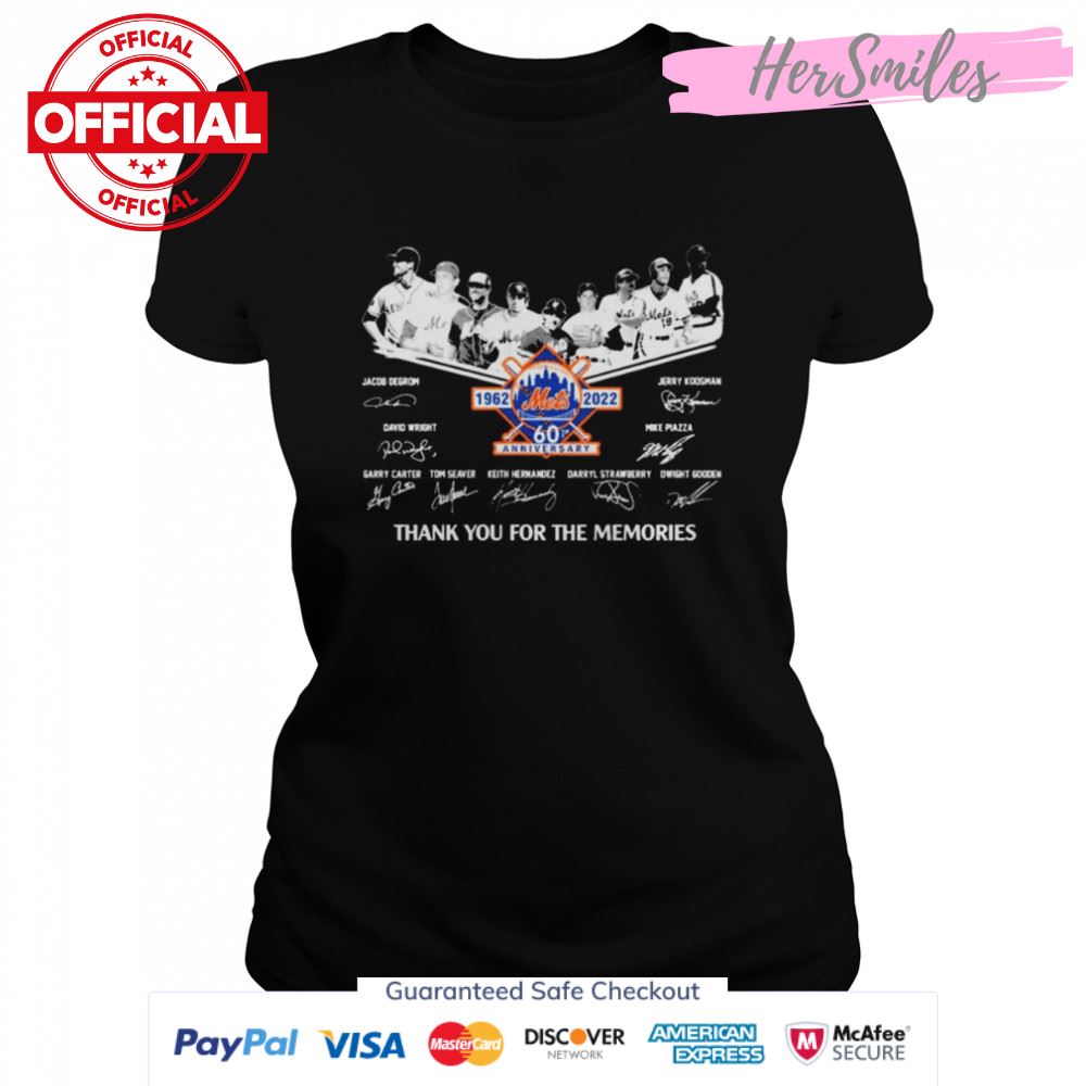 New York Mets Legend 60th Anniversary 1962-2022 Signatures Thank You For The Memories T-Shirt