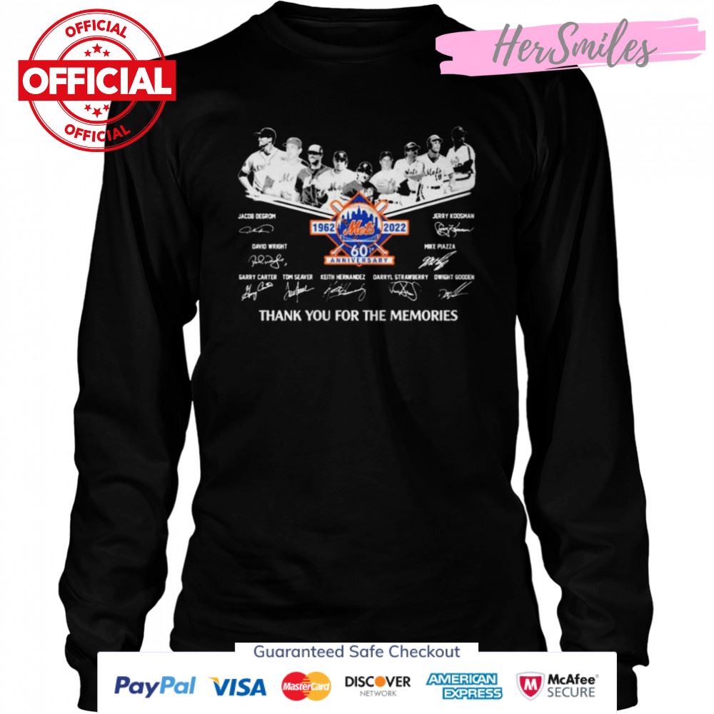 New York Mets Legend 60th Anniversary 1962-2022 Signatures Thank You For The Memories T-Shirt New York Mets Legend 60th Anniversary 1962-2022 Signatures Thank You For The Memories T-Shirt