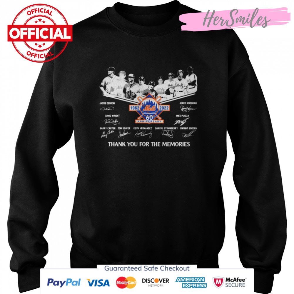 New York Mets Legend 60th Anniversary 1962-2022 Signatures Thank You For The Memories T-Shirt New York Mets Legend 60th Anniversary 1962-2022 Signatures Thank You For The Memories T-Shirt