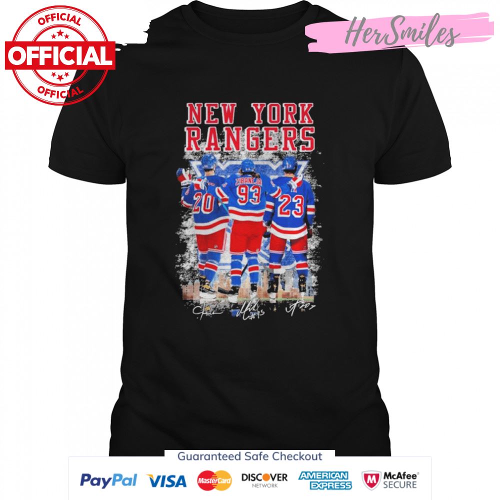 New York Rangers C. Kreider and Mika Zibanejad and Adam Fox Signatures Shirt