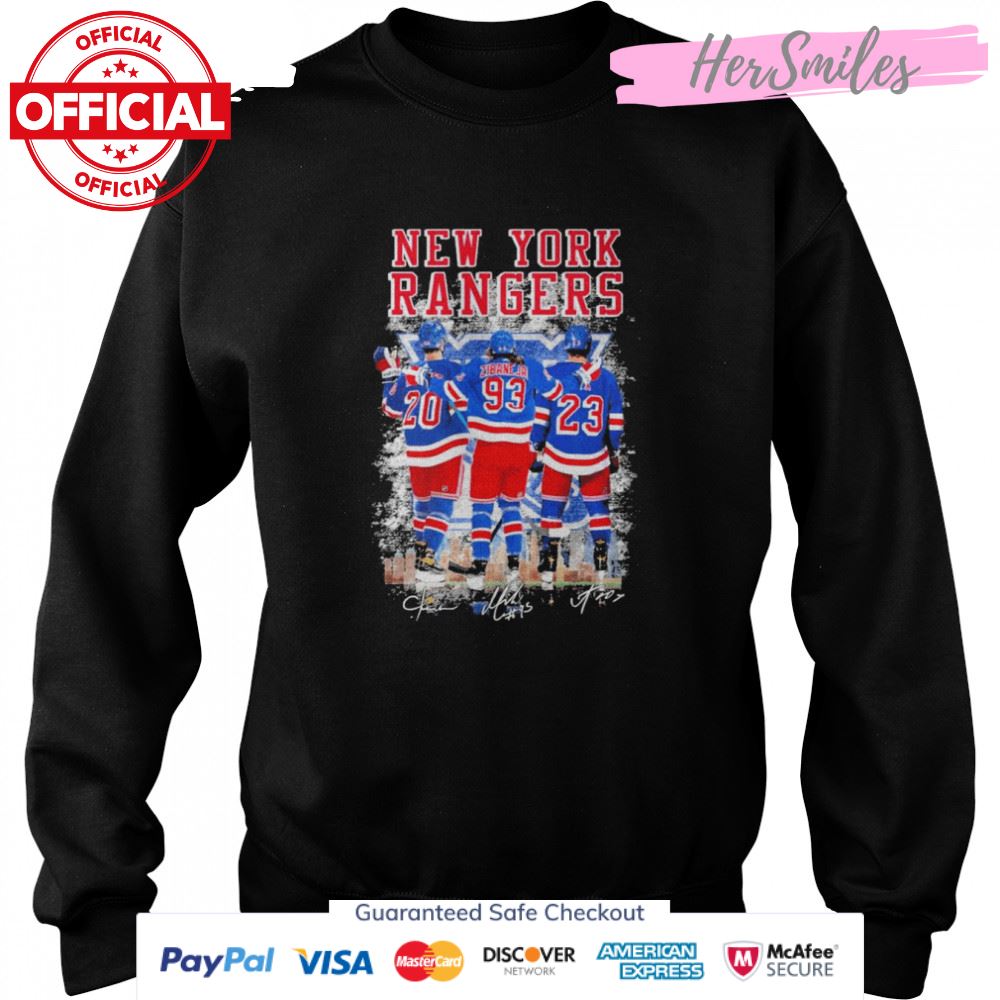 New York Rangers C. Kreider and Mika Zibanejad and Adam Fox Signatures Shirt New York Rangers C. Kreider and Mika Zibanejad and Adam Fox Signatures Shirt