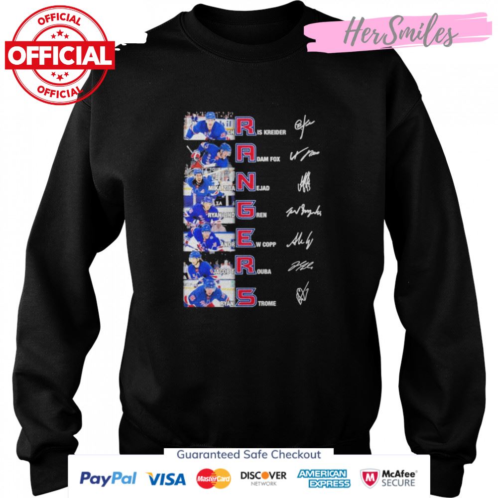 New York Rangers Chris Kreider Adam Fox Mika Zibanejad signatures shirt New York Rangers Chris Kreider Adam Fox Mika Zibanejad signatures shirt
