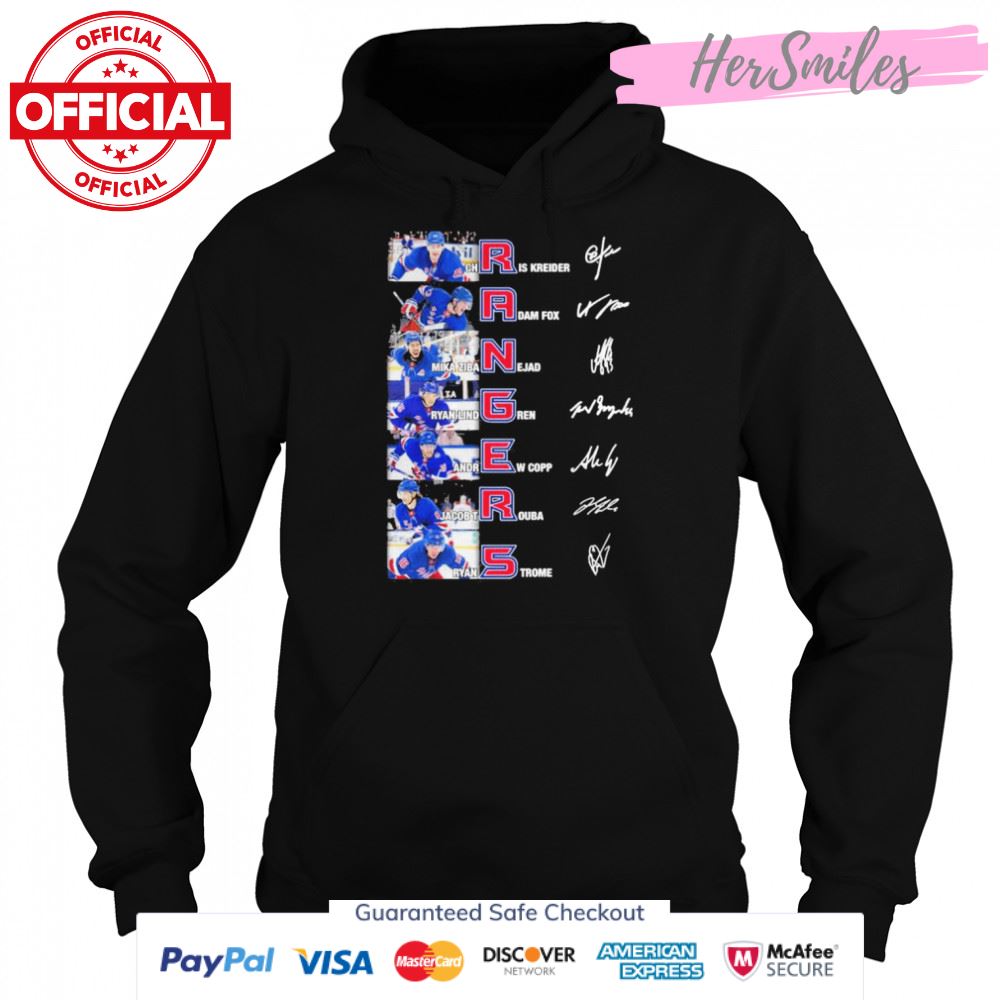 New York Rangers Chris Kreider Adam Fox Mika Zibanejad signatures shirt New York Rangers Chris Kreider Adam Fox Mika Zibanejad signatures shirt