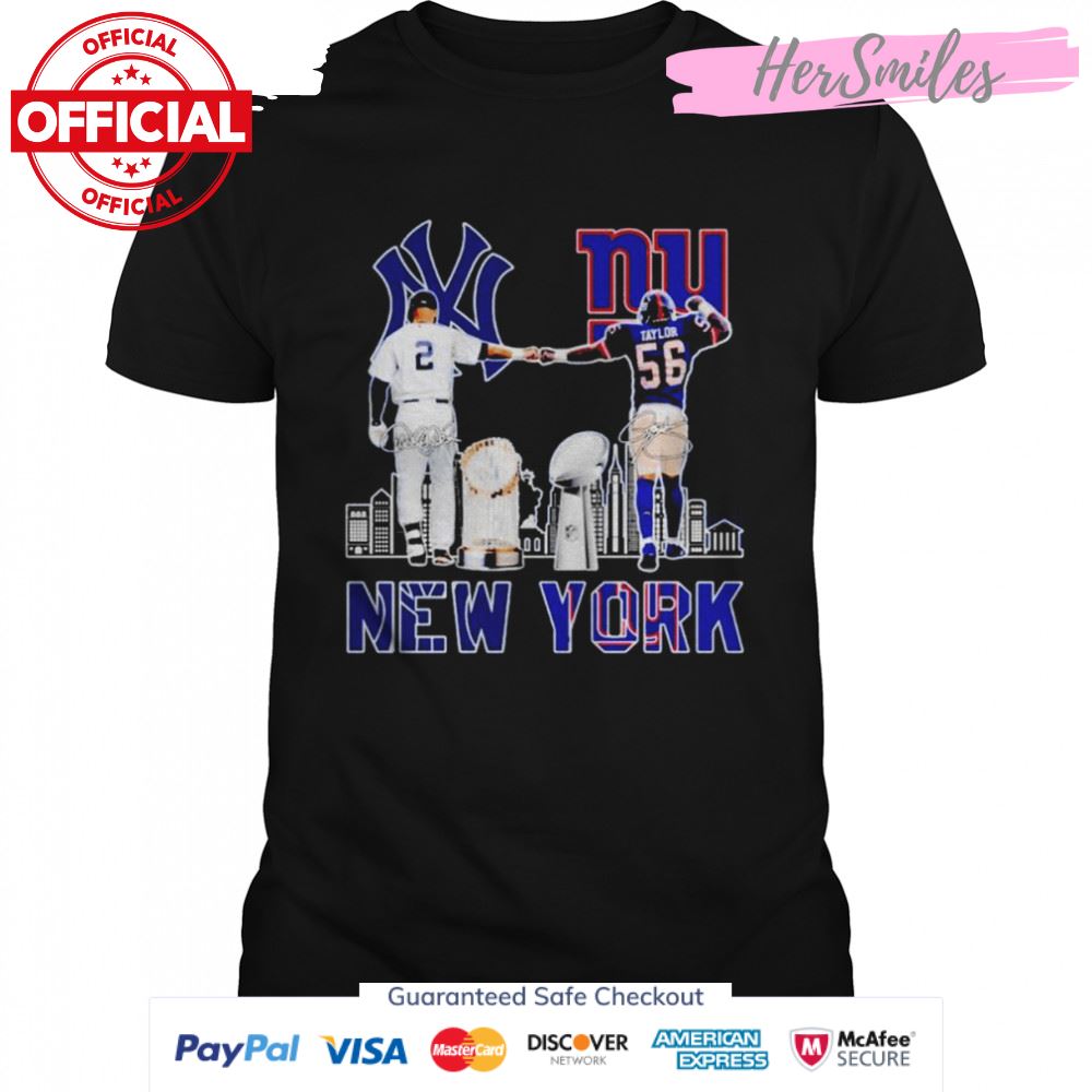 New York Yankees Derek Jeter New York Giants Lawrence Taylor signatures shirt