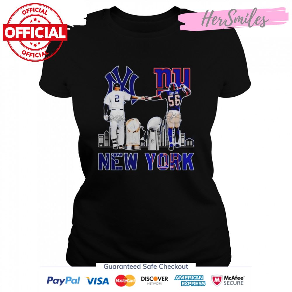 New York Yankees Derek Jeter New York Giants Lawrence Taylor signatures shirt