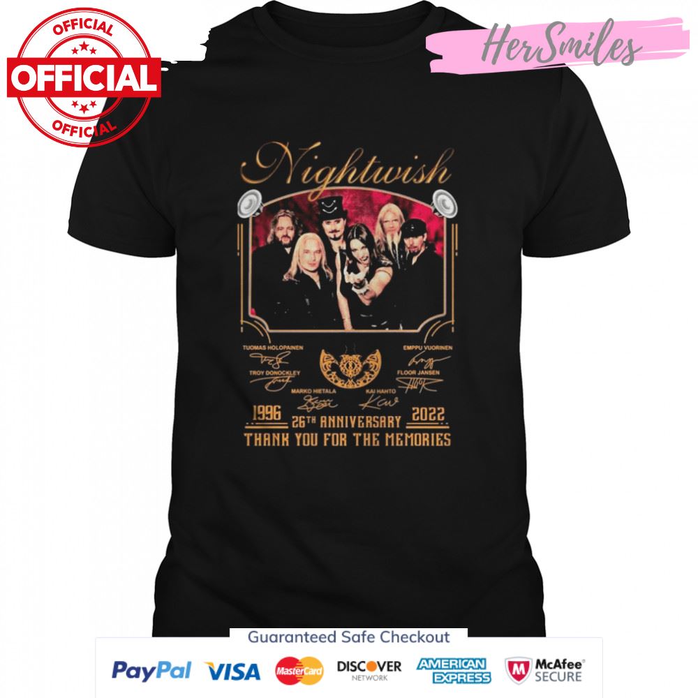 Nightwish 26th Anniversary 1996-2022 Signatures Thank You For The Memories Shirt