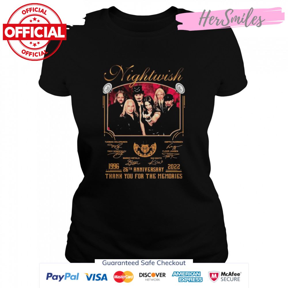 Nightwish 26th Anniversary 1996-2022 Signatures Thank You For The Memories Shirt