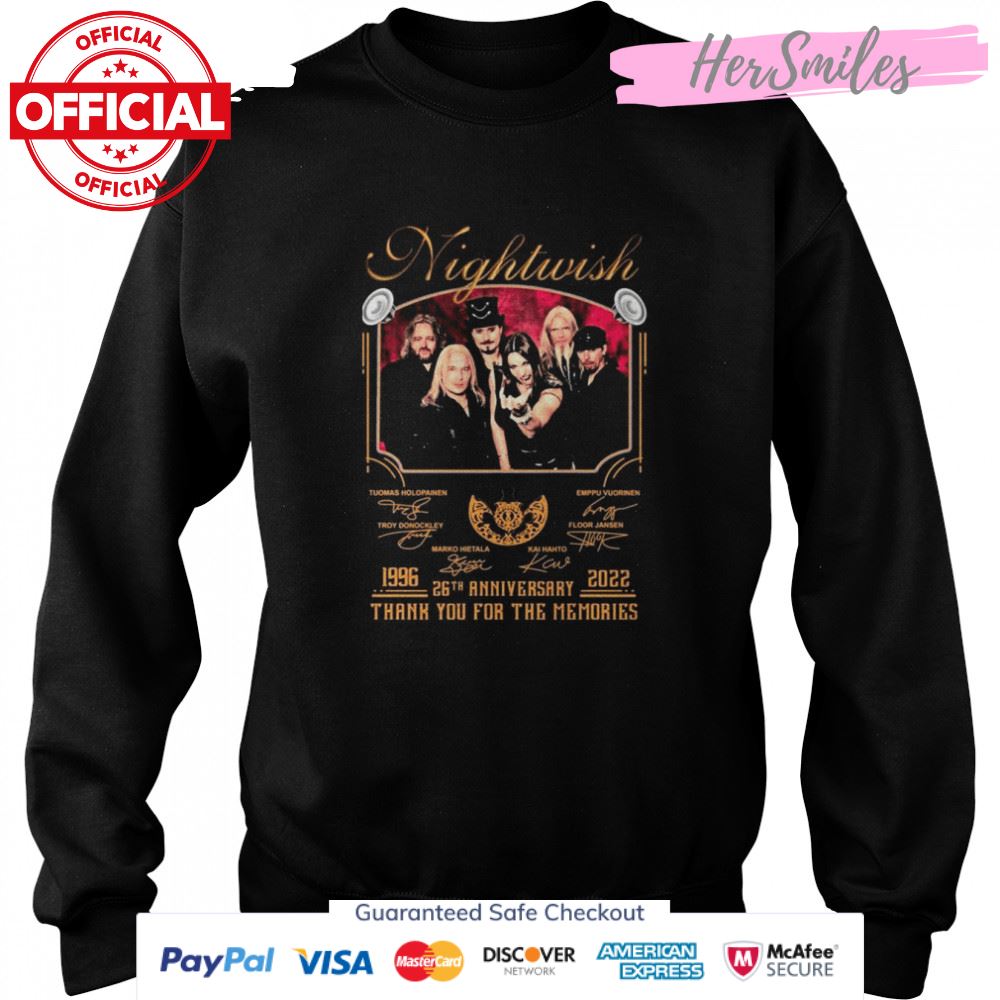 Nightwish 26th Anniversary 1996-2022 Signatures Thank You For The Memories Shirt Nightwish 26th Anniversary 1996-2022 Signatures Thank You For The Memories Shirt